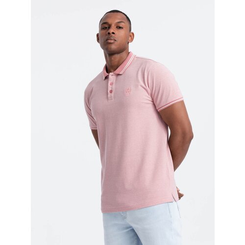 Ombre Melange men&amp;#039;s polo shirt with striped collar - rose melange Slike