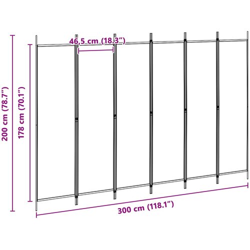  Razdjelnik prostora s 6 panela Bež 300 x 200 cm Tkanina Slike