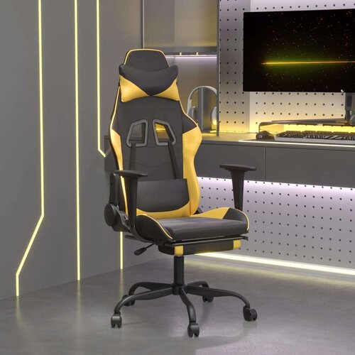 Gaming stol z oporo za noge črno in zlato umetno usnje, (20699103) Slike