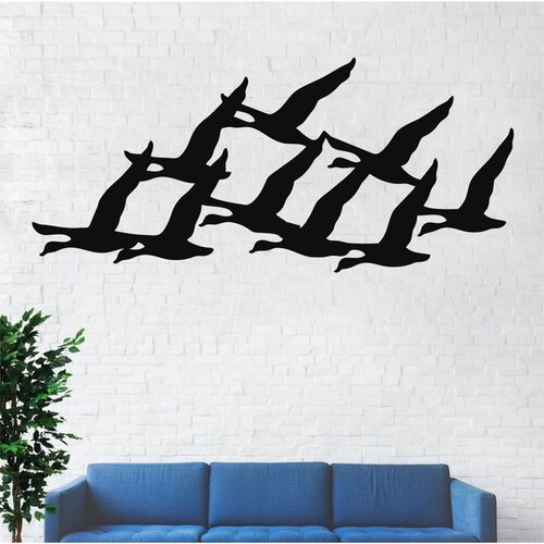 Wallxpert metalni zidni ukras 5219, jato divljih gusaka u letu, 90 x 40 cm, crni Cene
