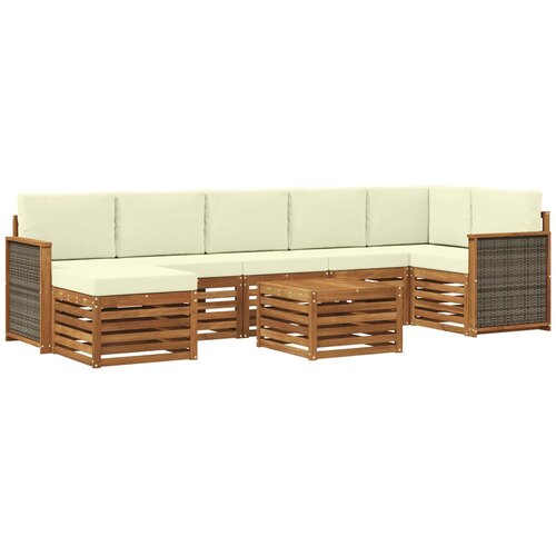 vidaXL Zunanja garnitura za sedenje z blazino 7 pcs Naravna in smetana, (5000280376) Cene