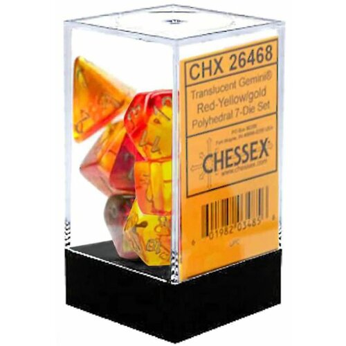 Chessex kockice - gemini - translucent - red-yellow & gold (7) Slike