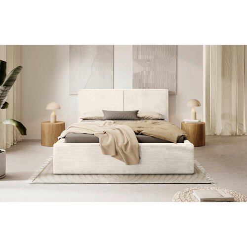 MID.YOU OBLAZINJENA POSTELJA 180 cm x 200 cm , les, tekstil, leseni material krem barve Cene