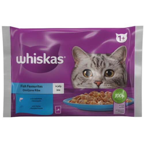 Whiskas vlažna hrana za odrasle mačke sa ukusom tune i lososa u želeu  puredelight multipack 4x85g