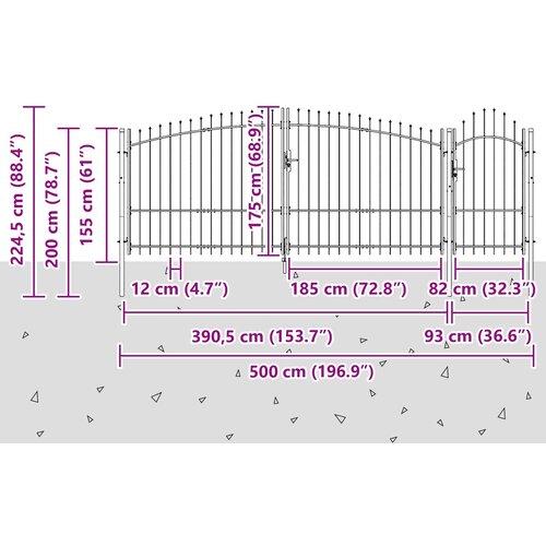  Vrtna vrata s zaključavanjem Woerden Siva 175 x 500 cm Čelik Slike