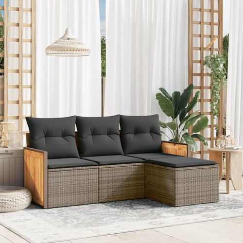 vidaXL 4-dijelni set vrtnih sofa od poliratana s jastucima sivi Cijene