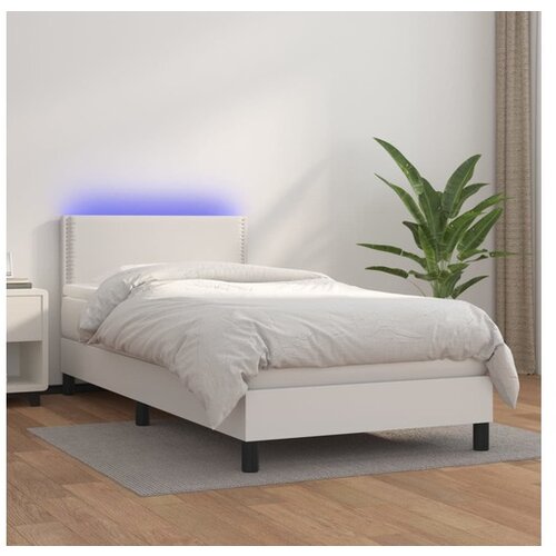  Box spring postelja z vzmetnico LED bel 100x200 cm umetno usnje Cene
