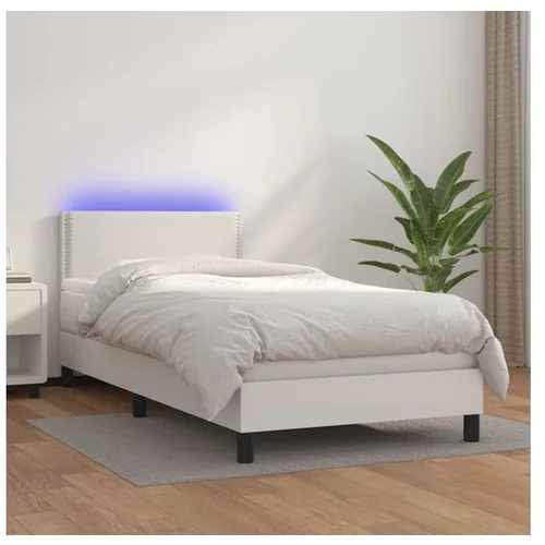  Box spring postelja z vzmetnico LED bel 100x200 cm umetno usnje