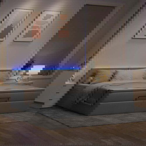 VidaXL Otomanska postelja z vzmetnico siv 160x200 cm blago Slike