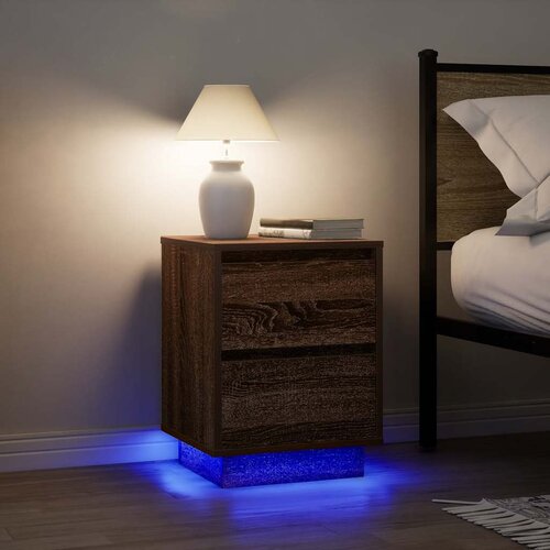 vidaXL Nočne omarice z LED lučmi 2 kosa Rjavi hrast 38x34x50 cm Cene