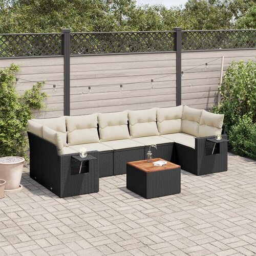  8-dijelni set vrtnih sofa od poliratana s jastucima crni Slike