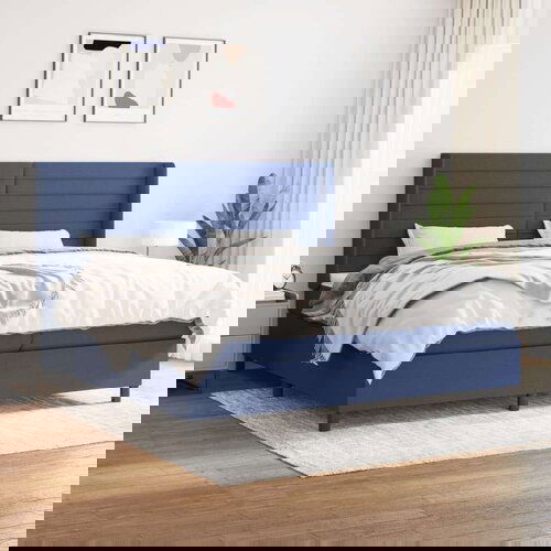 Krevet s oprugama i madracem plavi 200 x 200 cm od tkanine Slike
