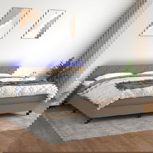 vidaXL Krevet box spring s madracem LED smeđesivi 160x200 cm tkanina Cijene