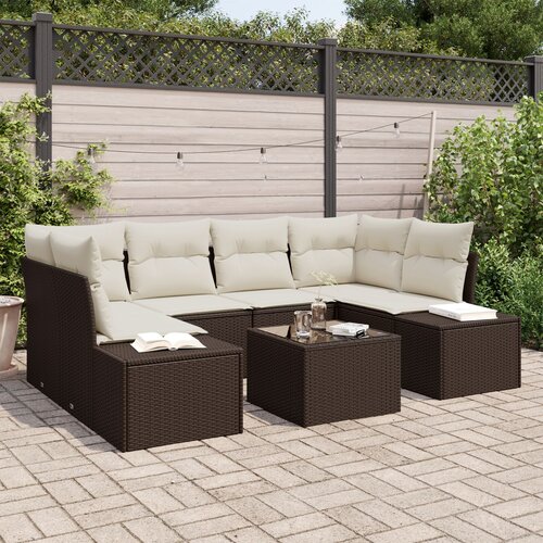 VidaXL set od 7 dijelova vrtnih sofa s jastučićima smeđa polyrattan Slike
