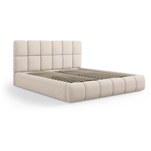 Micadoni Home Svetlo rjava oblazinjena zakonska postelja s prostorom za shranjevanje in letvenim dnom 160x200 cm Bellis &amp;ndash; Slike