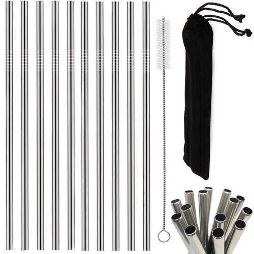  Set 10 inox ravnih kovinskih slamic za večkratno uporabo + krtačka Slike
