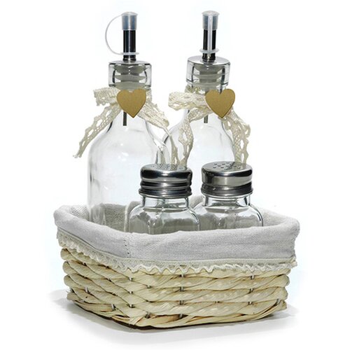 Gusto Casa 4-delni namizni set Srce Ces (za olje, kis, sol, poper) v ko&scaron;ari, steklo, inox Cene