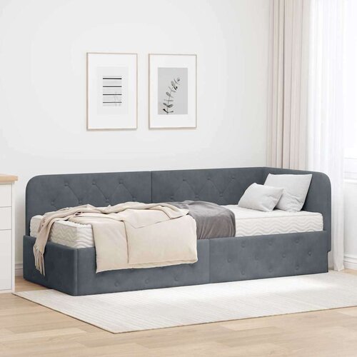 vidaXL Kotna postelja z vzmetnico Temno siva 80 x 200 cm Žamet Cene