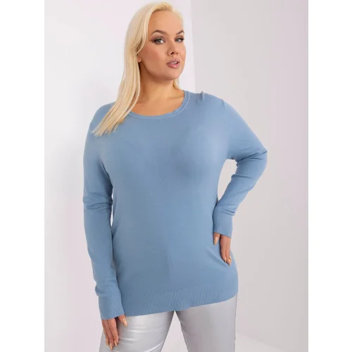 Fashion Hunters Blue plus-size knitted sweater with a classic pattern