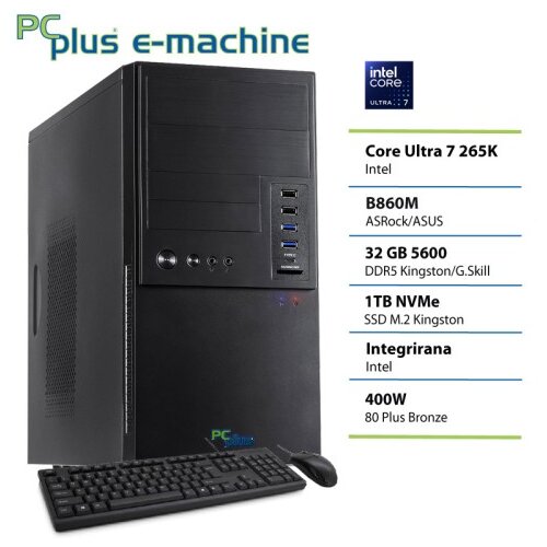 PCPLUS e-machine Core Ultra 7 265K 32GB 1TB SSD tipkovnica mi&scaron;ka namizni računalnik Cene