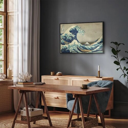  Slika - Hokusai Katsushika &amp;ndash; The Great Wave off Kanagawa 90x60 U crnom drvenom okviru Slike