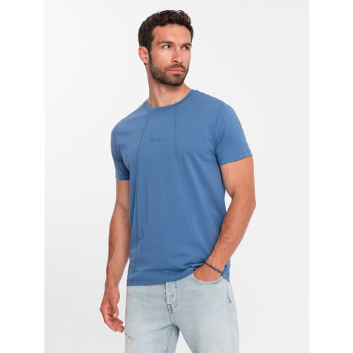 Ombre Men's cotton T-shirt with fine embroidery - dark blue Cene