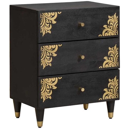 VidaXL Noćni ormar s ladicama Crna 50 x 33 x 62 cm Čvrsto drvo manga Slike