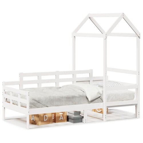VidaXL Dnevna postelja s streho bela 90x190 cm trdna borovina Slike