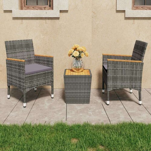vidaXL 3-dijelni bistro set od poliratana i bagremovog drva sivi Cene