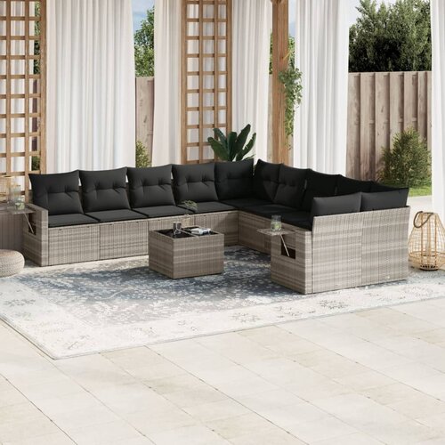 vidaXL 11-dijelni set vrtnih sofa poliratan s jastucima svijetlosivi Cijene