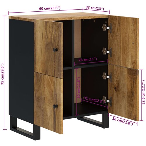 Komoda s 4 vrata 60 x 33 x 75 cm od masivnog drva manga Slike