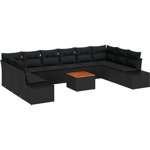 vidaXL 11-delni vrtni sofa set z blazinami črn poliratan akacija, (22092359) Cene