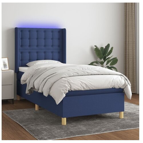  Box spring postelja z vzmetnico LED modra 80x200 cm blago Cene