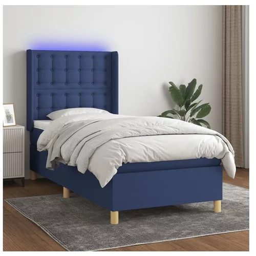  Box spring postelja z vzmetnico LED modra 80x200 cm blago