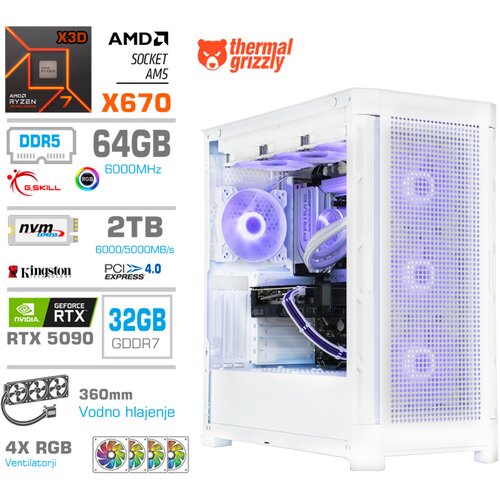 MEGA Računalnik TWR S11 R7-7800X3D/RTX5090/64GB-DDR5/2TB-4.0/1050W/Brez OS/bela RGB, (22097698) Cene
