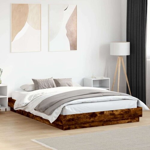  Okvir kreveta s LED svjetlima dimljena boja hrasta 120 x 200 cm Slike