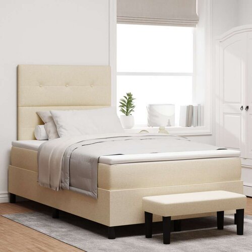  Box Spring postelja z vzmetnico in klopjo kremne barve 120x200 cm tkanina, (22080940) Slike