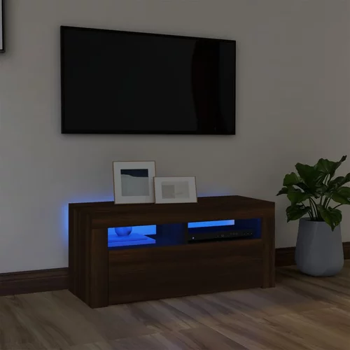 TV ormarić s LED svjetlima boja smeđeg hrasta 90 x 35 x 40 cm