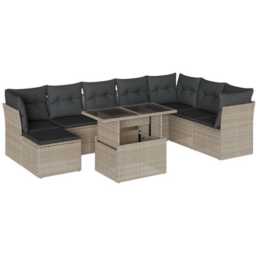 Maison Chic Seti vrtnega pohištva - Vrtna garnitura - Vrtni pohištvo set 9-delna z blazinami sv. siv poli ratan, (21797284) Cene