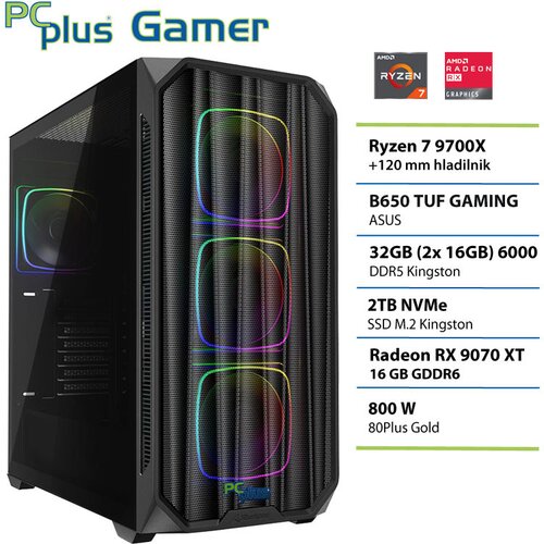 PCPLUS Namizni računalnik PCPLUS Gamer Ryzen 7 9700X, 32 GB RAM, 2 TB SSD, RX 9070XT|Gaming, (5000088856) Slike