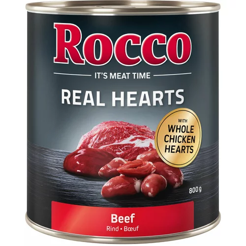 Rocco Ekonomično pakiranje: Real Hearts 24 x 800 g - Govedina s cjelovitim pilećim srcima