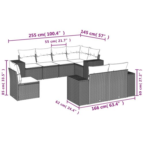  8-dijelni set vrtnih sofa od poliratana s jastucima crni Crna 83 x 62 x 69 cm Slike