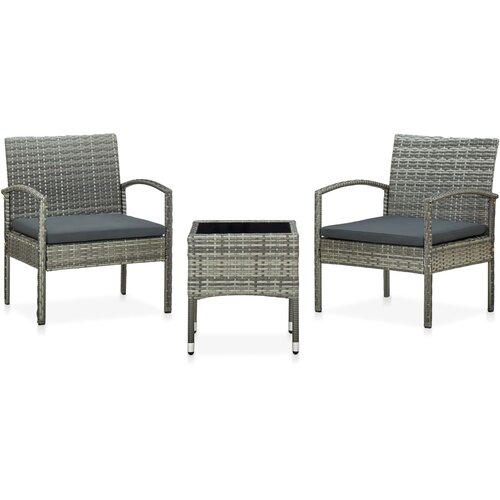 3-dijelni bistro set od poliratana s jastucima sivi Cene