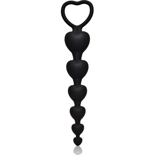 SuperLove Beaded Butt Plug with Easy Pull Ring Silicone Black Cene