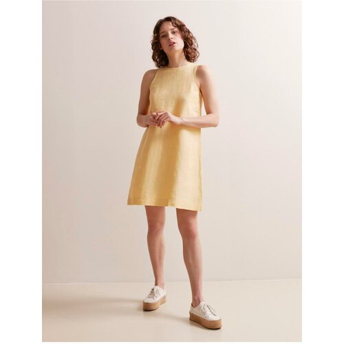 Jimmy Key Yellow Straight Cut Crew Neck Sleeveless Linen Dress Slike