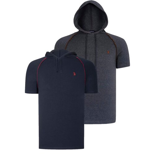 Dewberry DUAL SET T8570 HOODED MEN'S T-SHIRT-ANTHRACITE-NAVY BLUE Cene