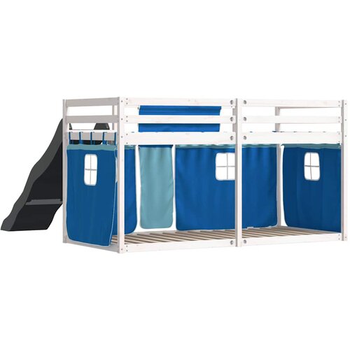  Krevet na kat s toboganom i zavjesama plavi 90 x 190 cm Slike