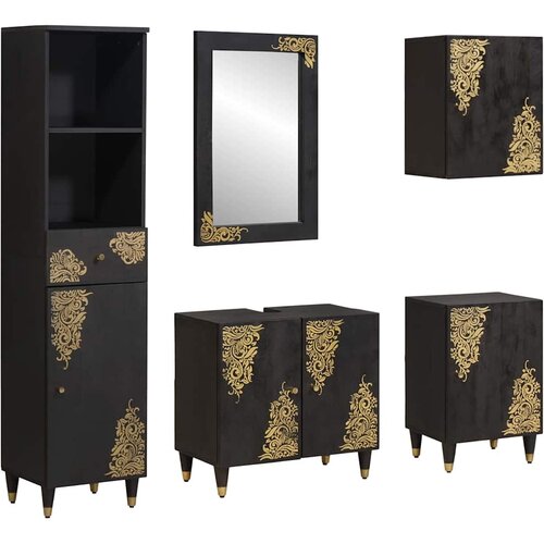 Set ormarića za kupaonicu Zidne 5 pcs Crna Čvrsto drvo manga Cene