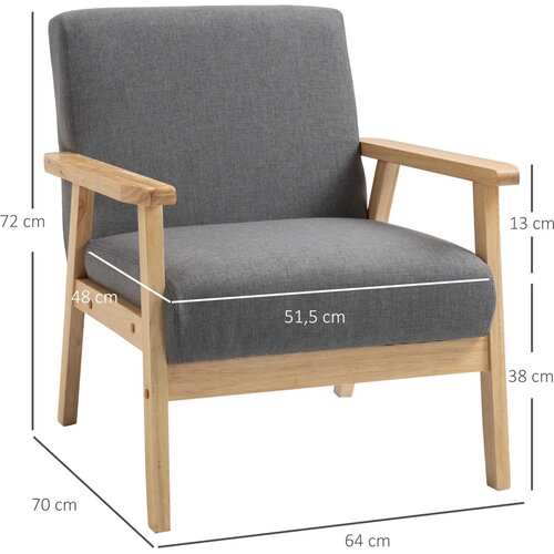  Fotelja u skandinavskom stilu ukrasna stolica puno drvo izgled lana 64 cm x 70 cm x 72 cm siva + prirodna Slike