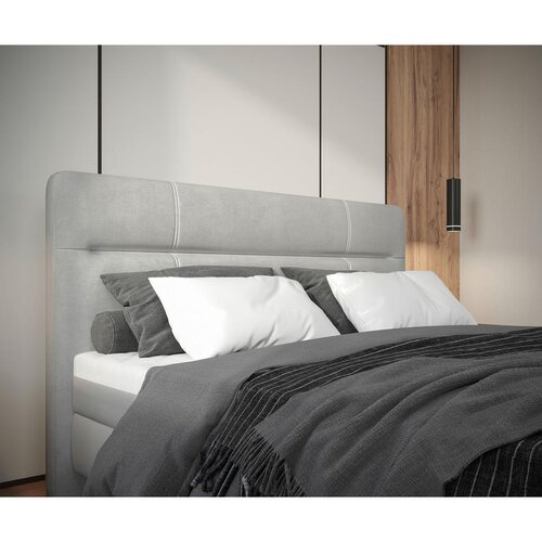 MID.YOU POSTELJA Z VZMETNICO 140 cm x 200 cm , les, tekstil, leseni material svetlo siva Slike